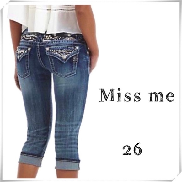 MISS me Swarovski Back Pockets Crop Jeans Size 26 Style JE5002C18 - Picture 1 of 8